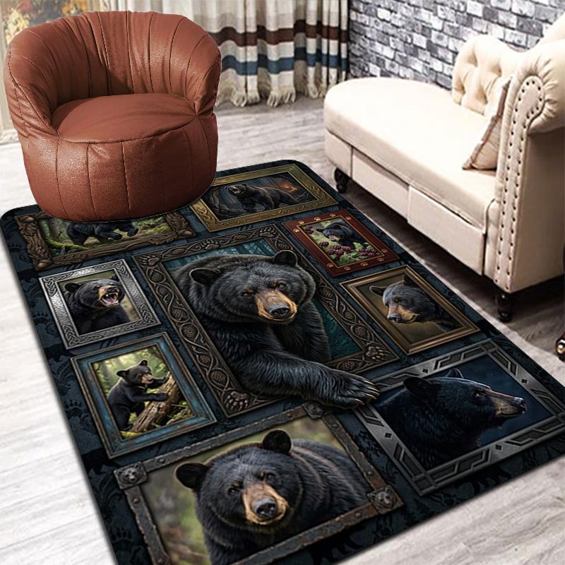 Black Bear Collection Pattern Rug Floor Mat for Living Room or Bedroom Soft and Comfortable Carpet a Gift for Birthday and Holiday.