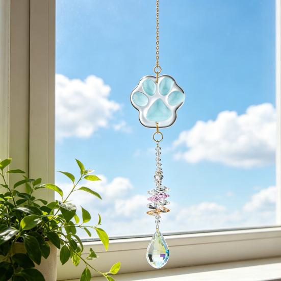 Crystal Cat Paw Wind Chimes, Crystal Suncatchers for Windows Hanging, Prism Rainbow Maker for Indoor Outdoor Home Garden Decor