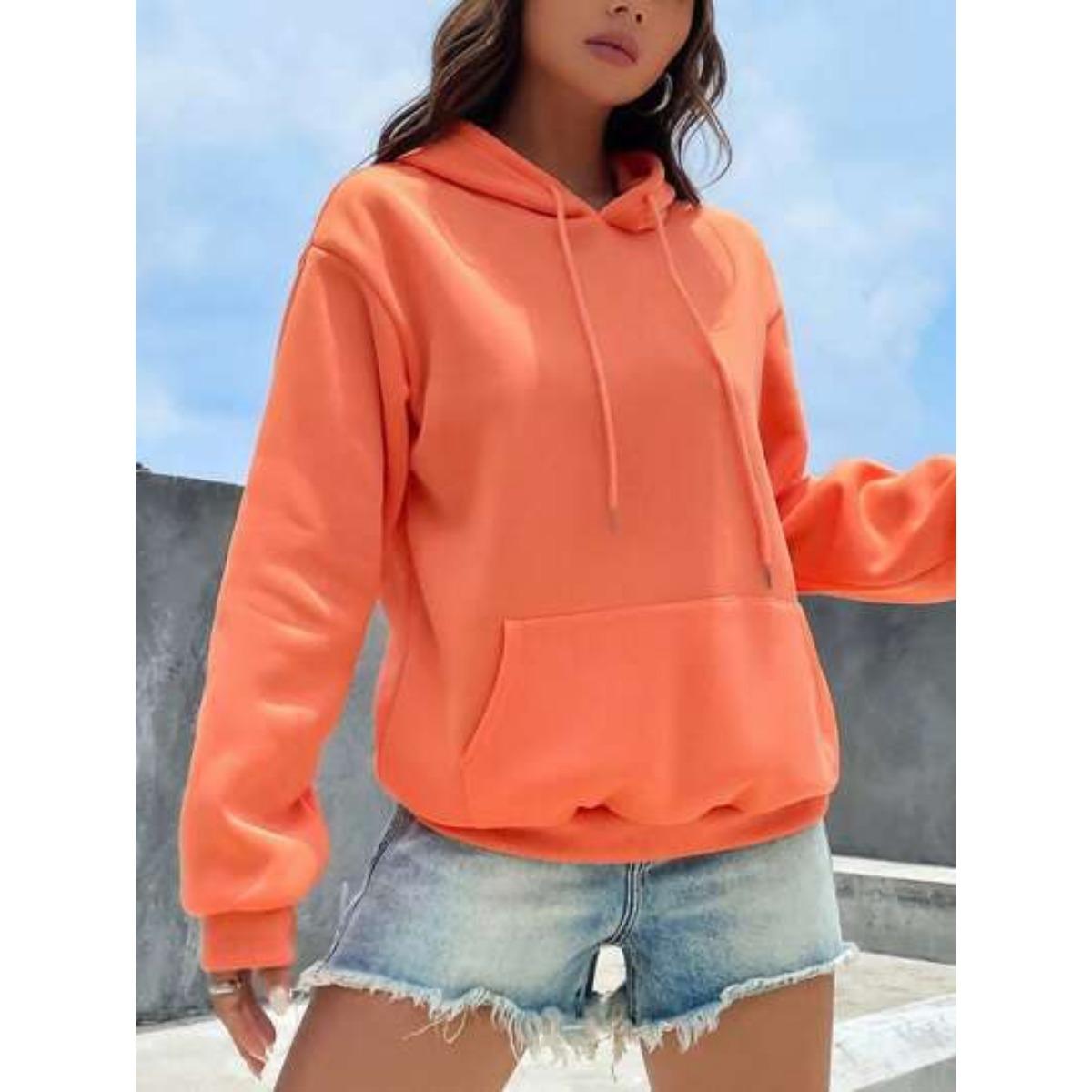 Женская толстовка из флиса светло-зеленого цвета с передним карманом - Пуловер Shuji Повседневная толстовка машинная стирка Пуловер с капюшоном Бархатная толстовка XS оранжевый 1180₽