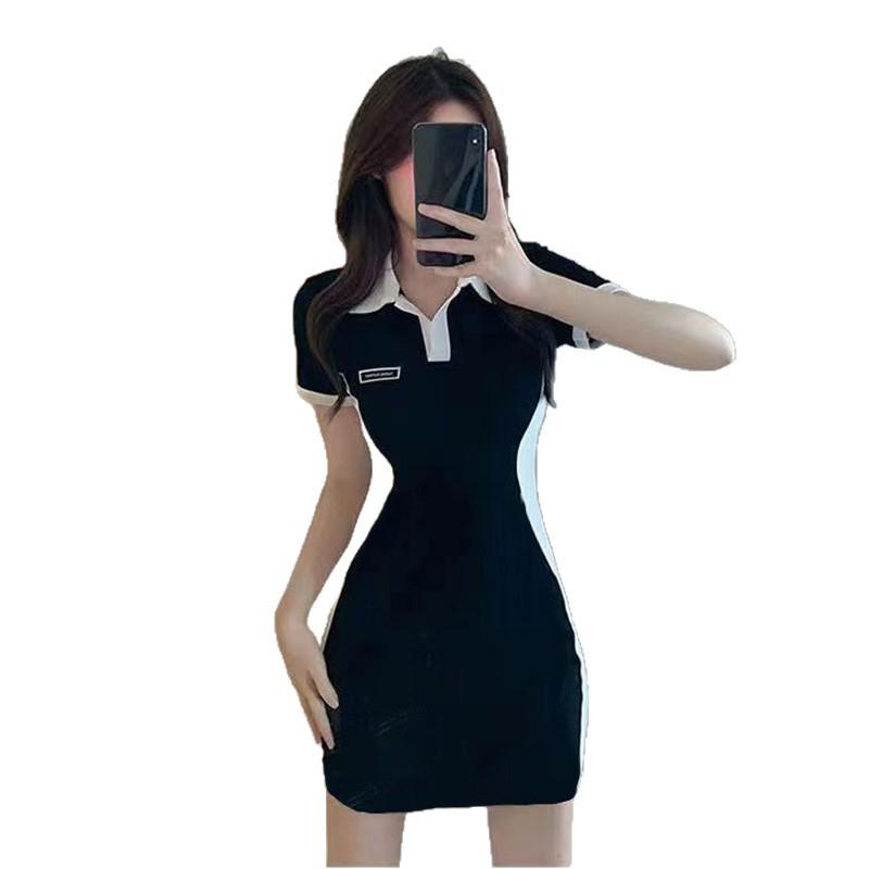 Women's Plus Size French Academy Style Polo Collar Bodycon Dress, Summer 2026 - Slimming Petite Fit, Short Skirt