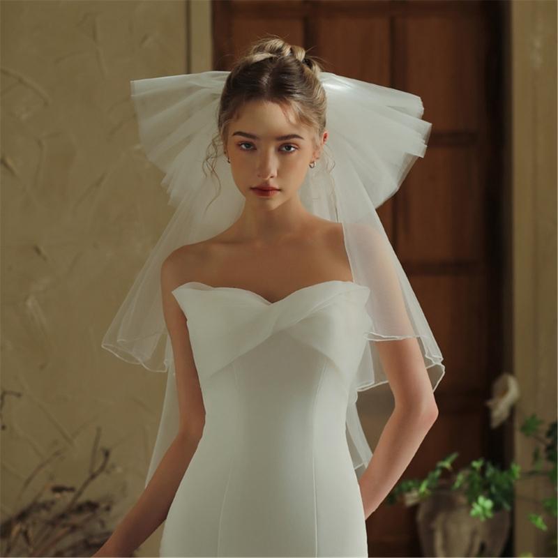 Bridal Veil Bride Mantilla Oversized Bowknot Double Layer Veil Elaborate Hair Accessory for Parties Proms Masquerade