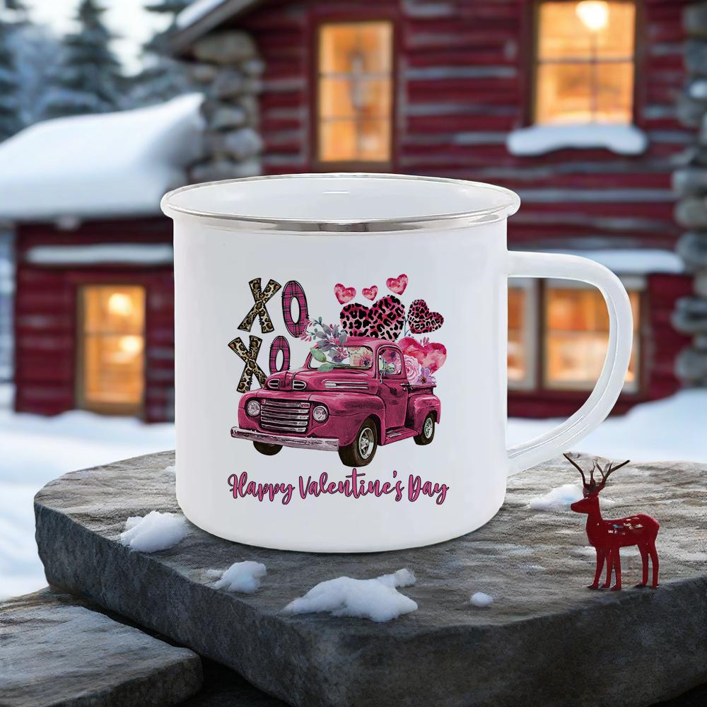 Valentine Gift Coffee Mugs For Couples Holiday Present Drinkware Breakfast Cup Pink Enamel Mug Love Milk Cups Romantic Funny Tea