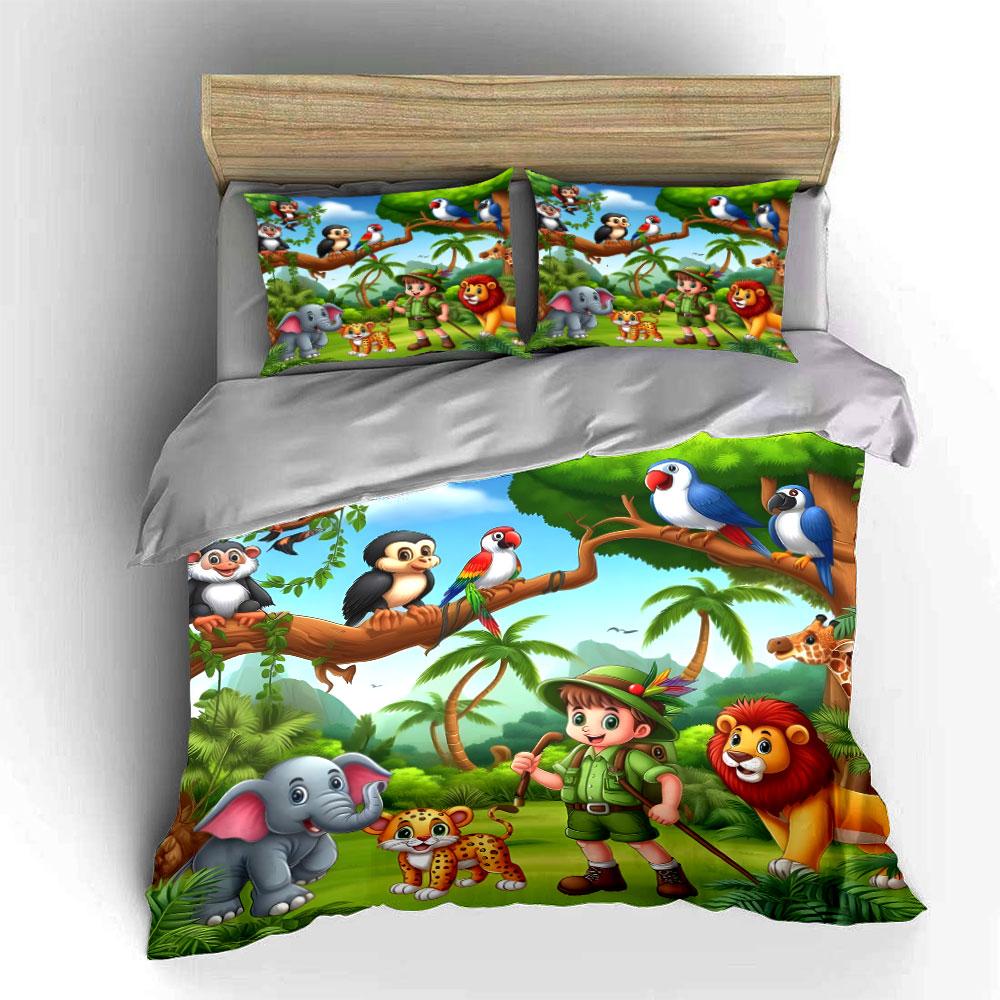 Jungle Animals And Adventurer. Print Bedding Set 1 Duvet Cover 2 Pillowcases For Adult And Children Luxury Gift Full Size