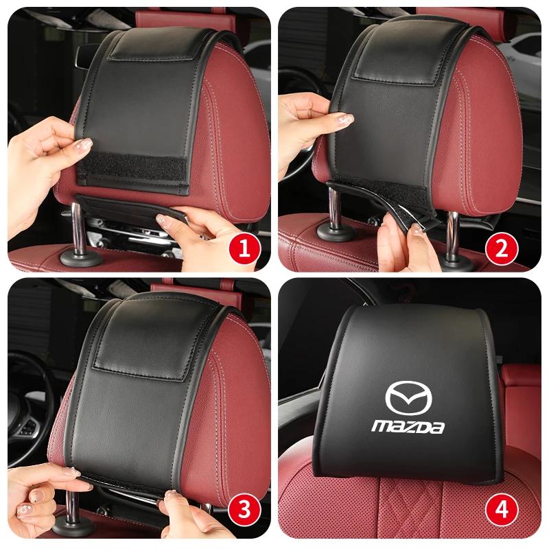 2025 Hot 2PCS Leather Car Seat Headrest Protective Cover Accessories For Mazda 6 3 2 CX5 CX7 323 Demio Axela Atenza CX9 MX3 MX5