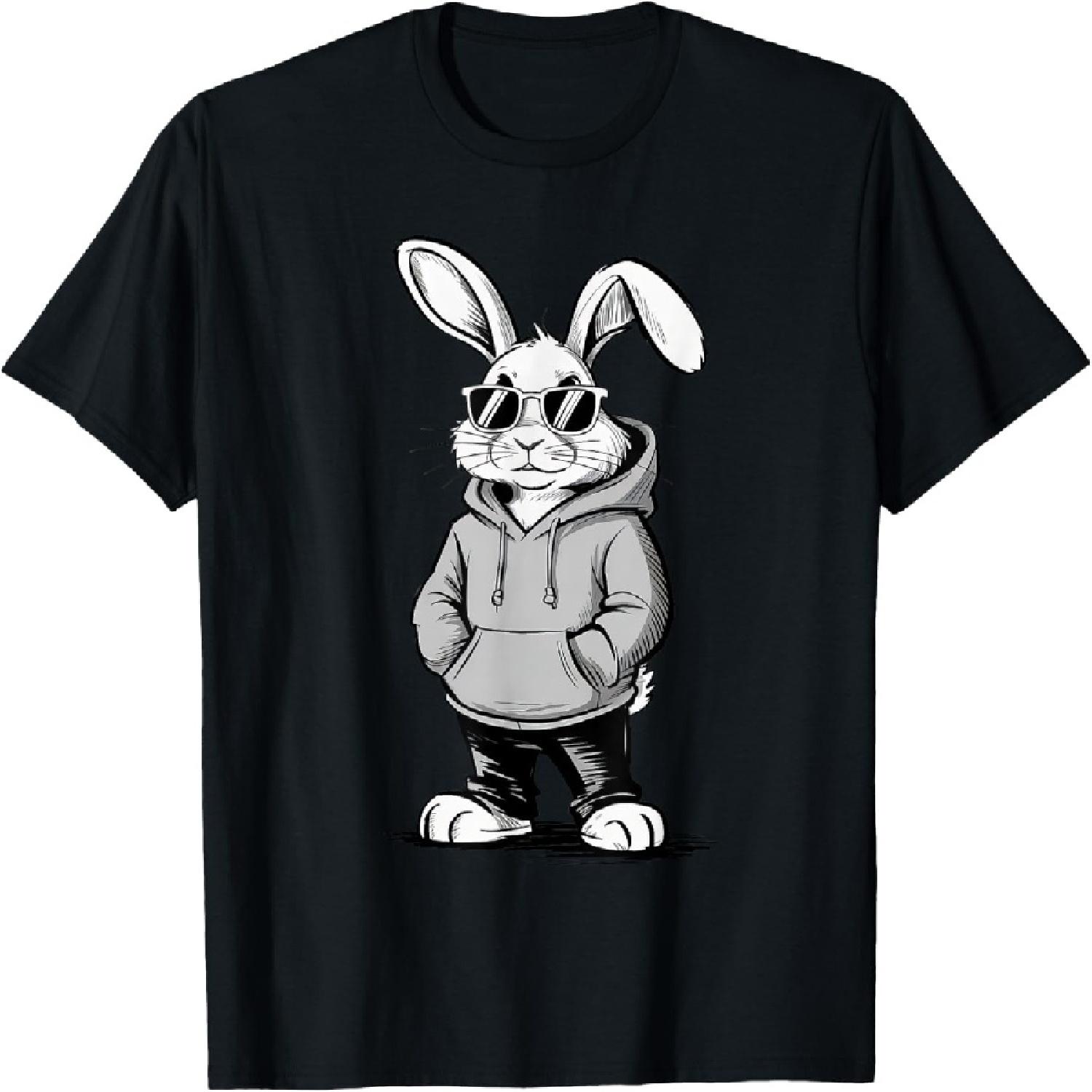 Bunny Face With Sunglasses Easter Day for Boys Men Kids T-Shirt S
