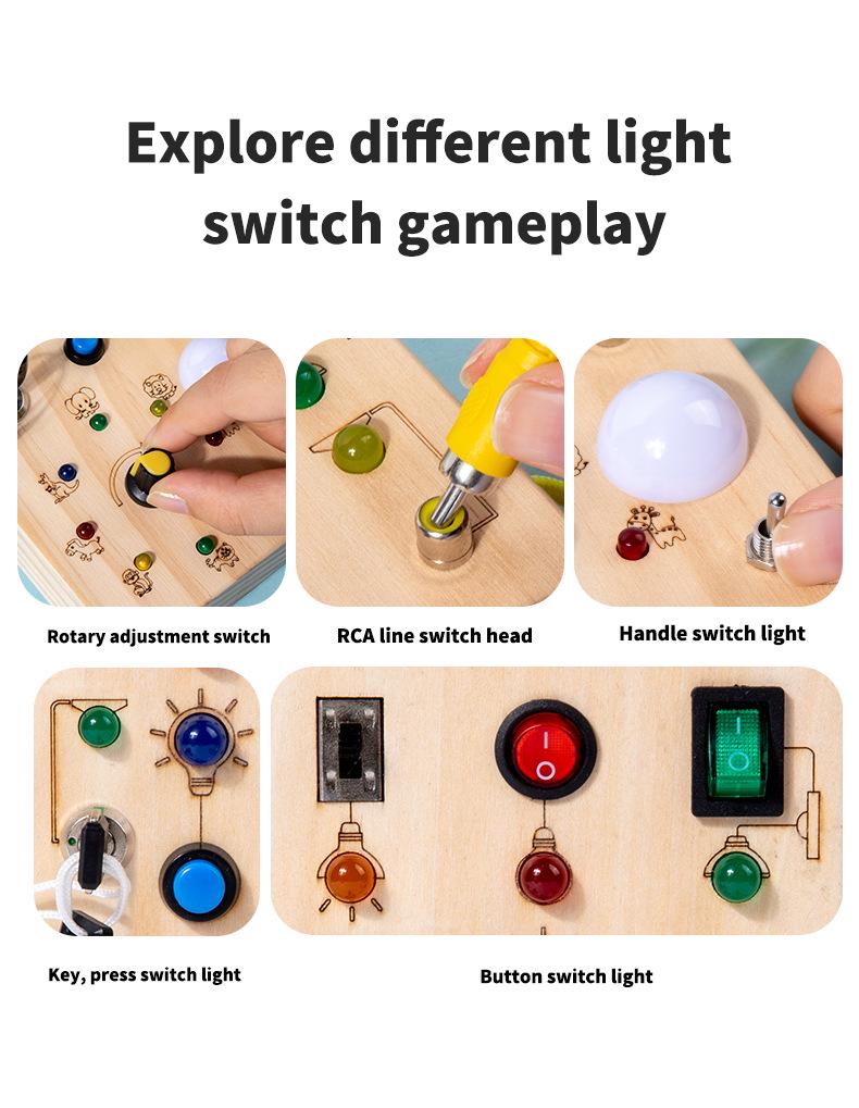 Montessori Wooden Sensory Busy Board with Light Switch and Key