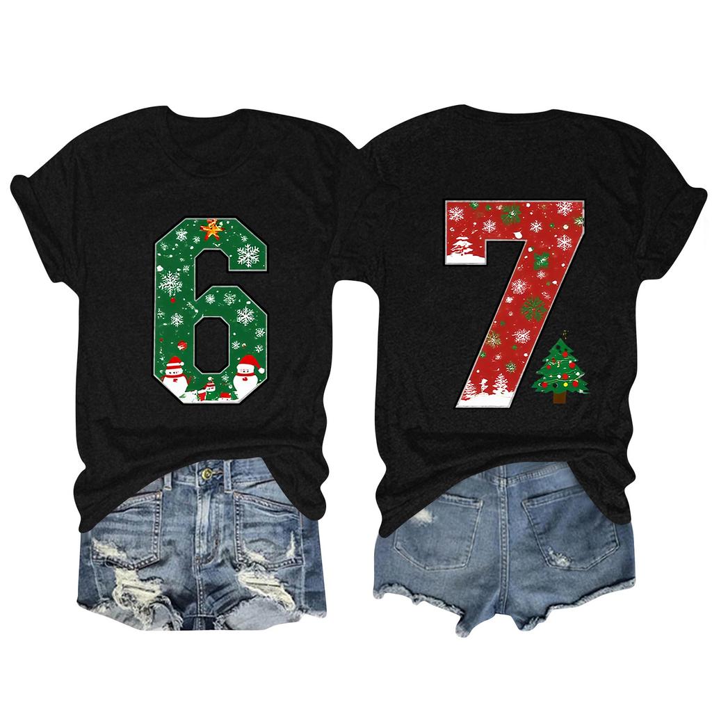 Camiseta de manga corta con cuello redondo y estampado de moda para mujer