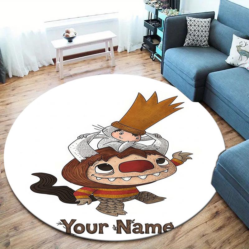Cat Adventure Custom Name Round Area Rug Carpet Rug For Living Room Bedroom Sofa Playroom Decor Nonslip Floor Mat