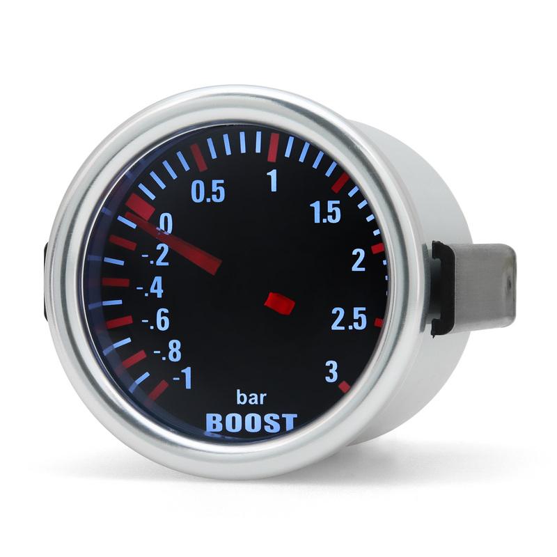 2" 52mm Car Turbo Boost Gauge -1~3 BAR Smoke Lens Boost Gauge Pointed Turbo Pressure Gauges Auto White LED Meter For 12V Vehicle