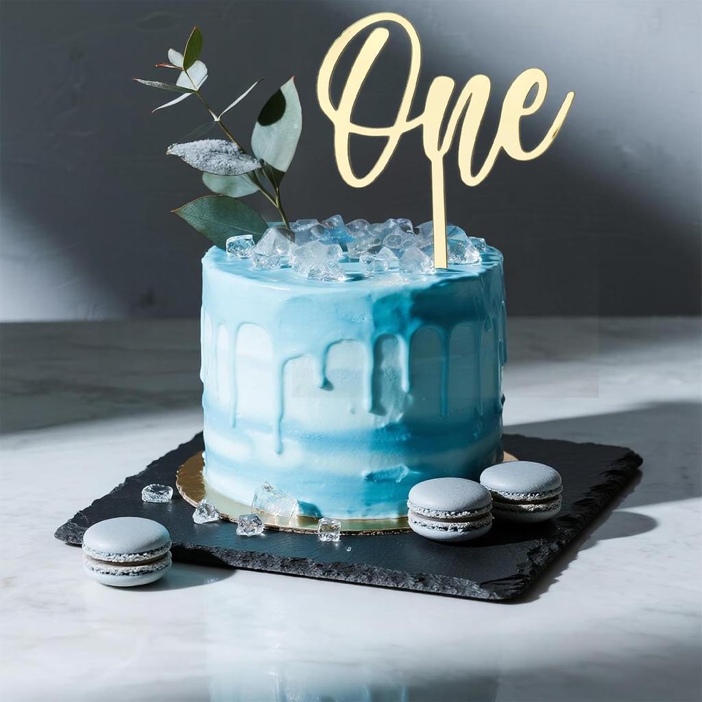 ONE Cake Topper Mirrored Gold Acrylic Sign 1st Birthday Cake Decoration Supplies Suitable for Baby Shower Favors, Gender Reveal, Baby Birthday Party