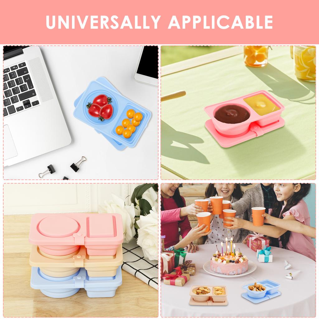 3Pcs Silicone Collapsible Food Container Lunch Box Double Compartment Snack Salad Bento Dressing Sauce Container Portable