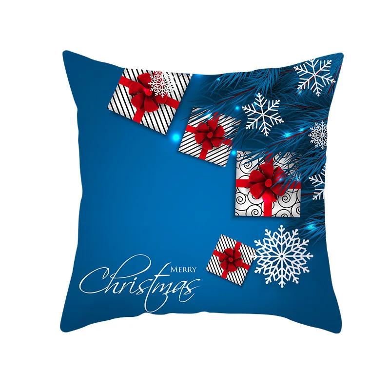2022 Happy New Year Home Party Decor Cushion Cover Christmas Blue Snowflake Cartoon Printed Pillow Cover Xmas Pillowcase 45x45cm