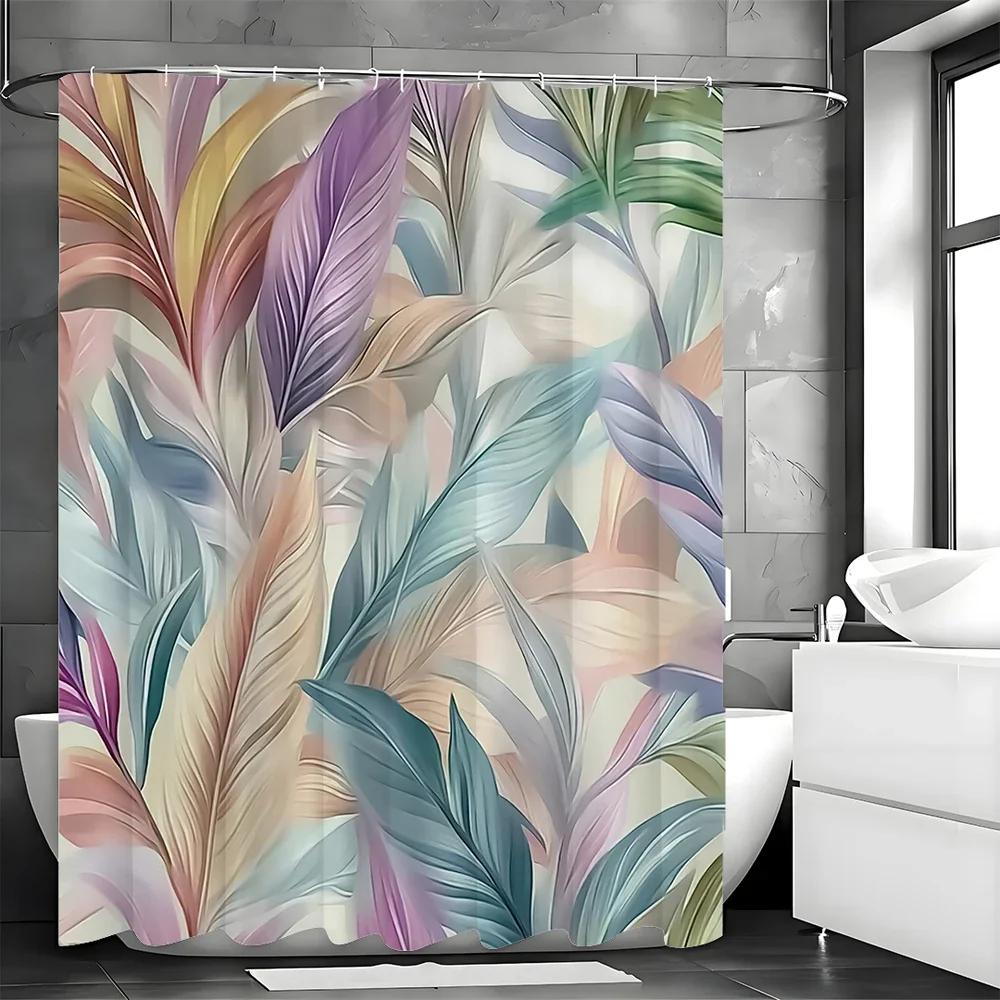 Colorful Leaf Shower Curtain, Bathroom Decorative Shower Curtain, Waterproof Shower Curtain with Hooks