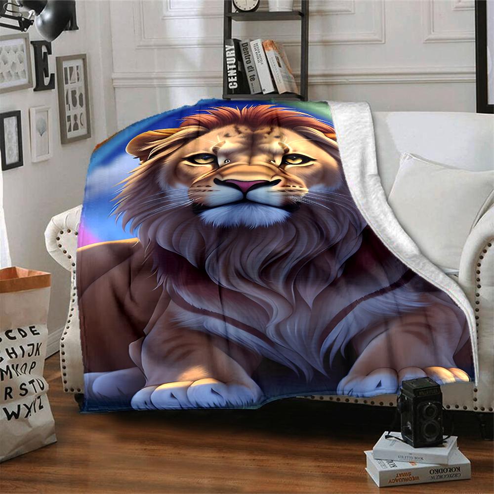 1Pc Lion'S Majestic Gaze Flannel Blanket, Soft And Comfortable, Casual Warm, Camping Travel, Christmas, Halloween Xmas Gift. G151