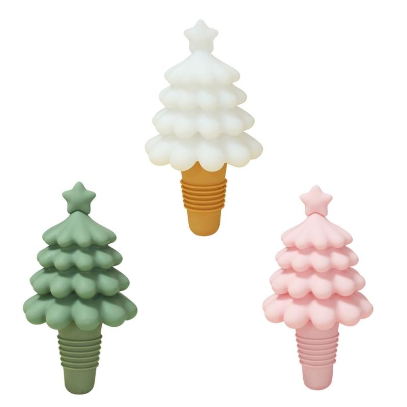 Niedlicher Weihnachtsbaum-Form Silikon-Flaschenverschluss für Weinaufbewahrung Leicht zu Reinigen Feiertagsparty Getränkeversiegelung