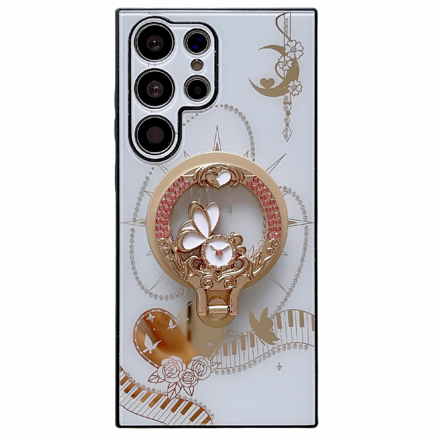 

Для Samsung Galaxy S25 Ultra Магнитный чехол Подставка ТПУ+ПК Декор стразами Чехол для телефона White