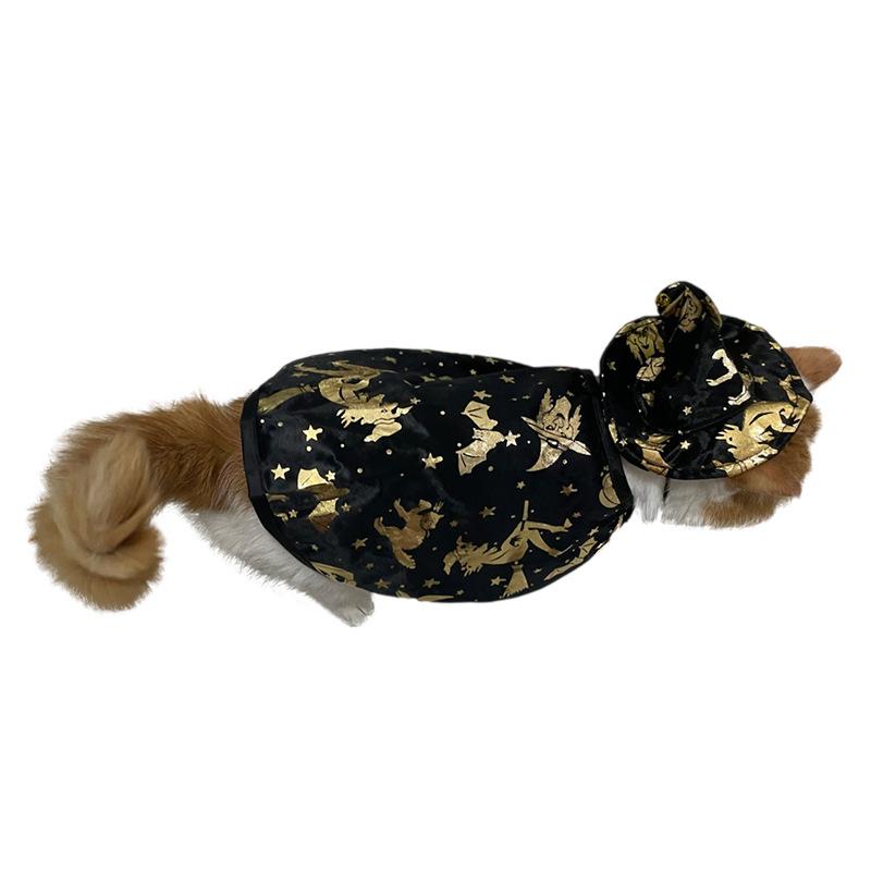 Halloween Cat Drag Witch Costume Pet Clothes, Magic Hat Bronzing Cape Cos Magician Supplies