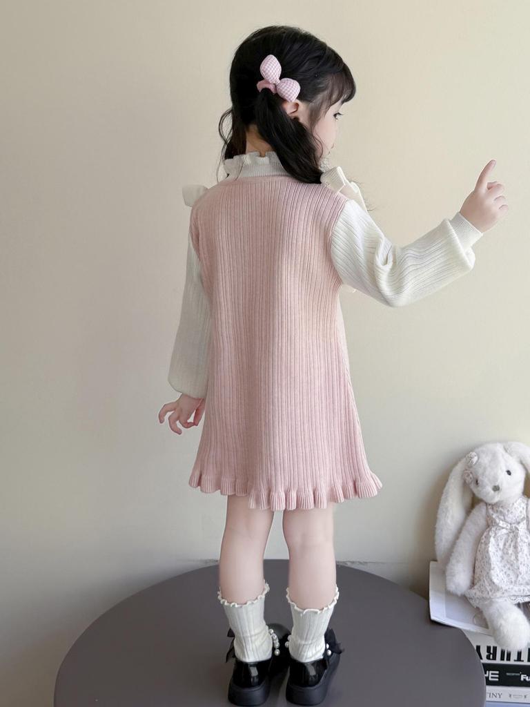 2025 Módní pletené svetrové šaty pro malé holčičky: Jarní a podzimní princeznovský outfit