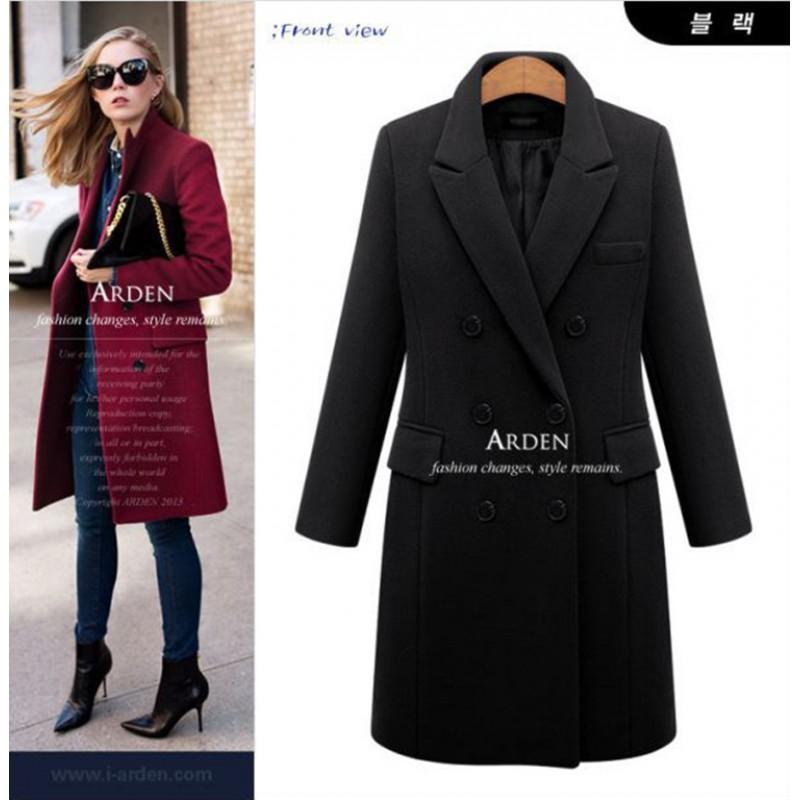 Womens Mid-Length Wool Blend Coat Double-Breasted Classic Trench Outerwear Plus Size S-5XL