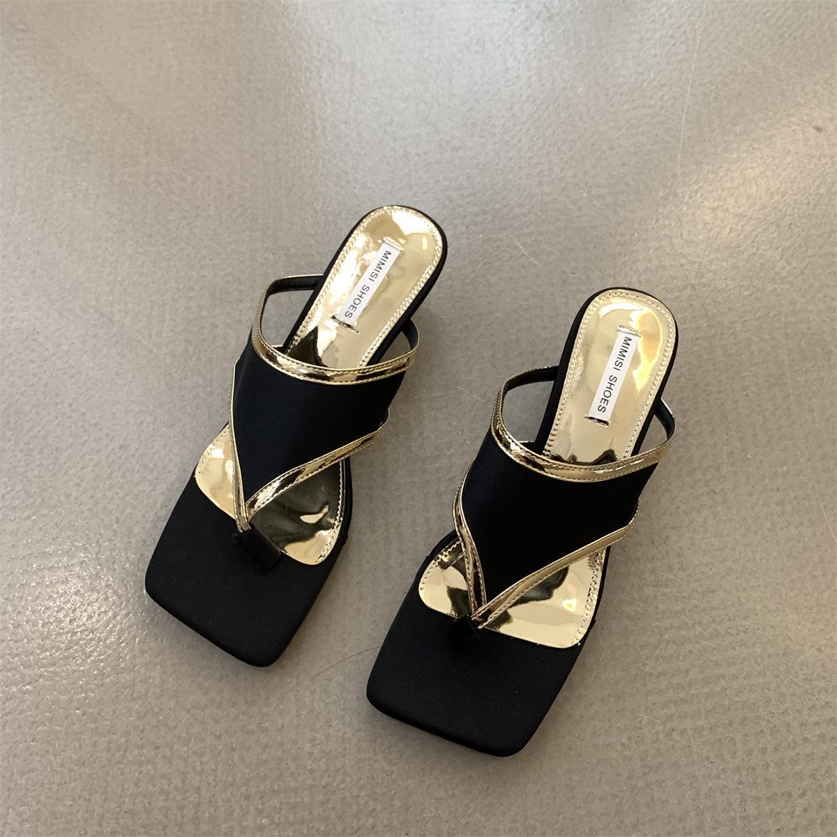 

МОЙ БОГ! Абсолютно идеально! Шлепанцы с защемлением пальцев, черно-золотые, женская обувь, лето, новый темперамент, ins сандалии и сандалии 40 чёрный