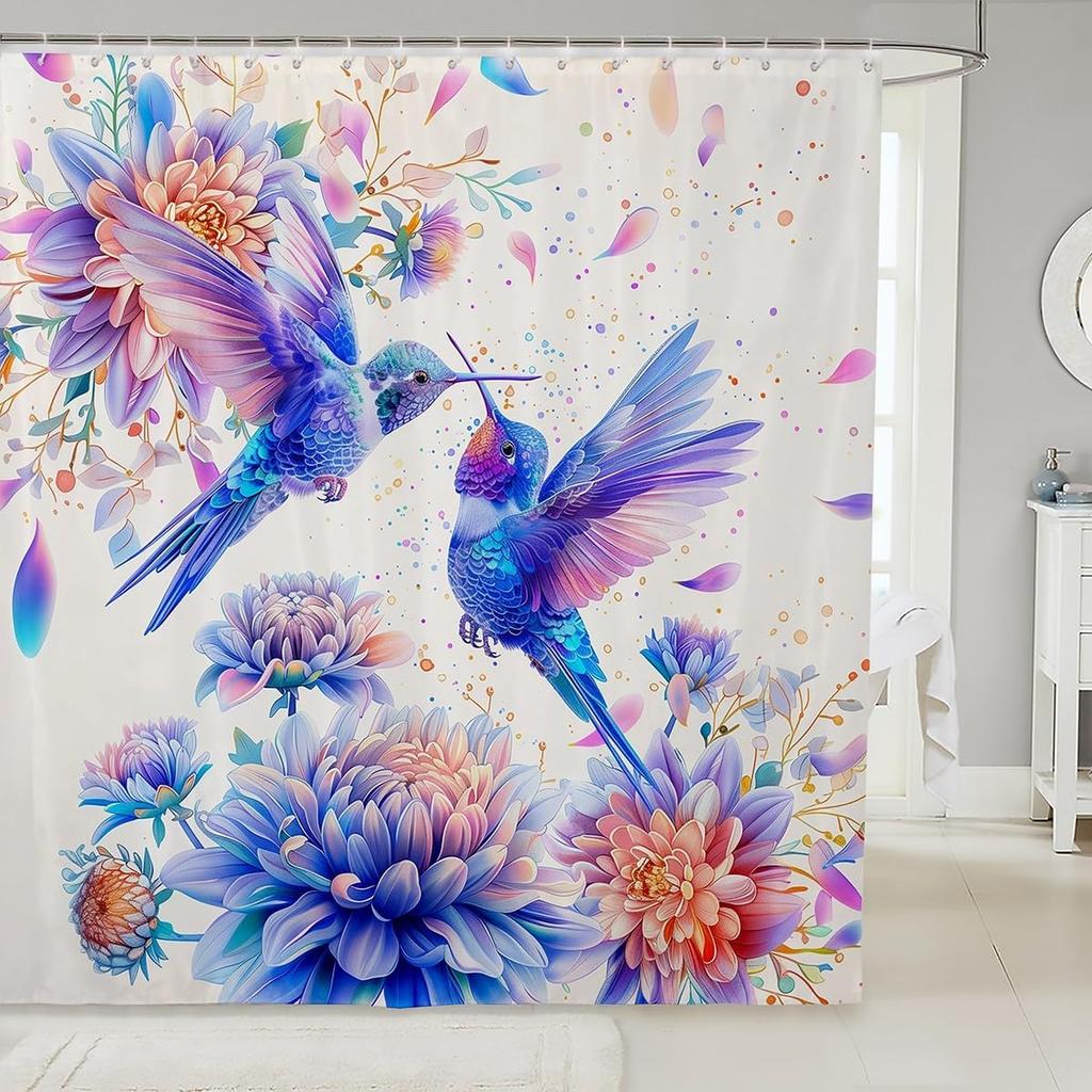 Japanese Style Bathroom Curtain Cherry BlossomShower Curtain for Girls Teen Women,Watercolor Mount Fuji Sakura Animal Aesthetics