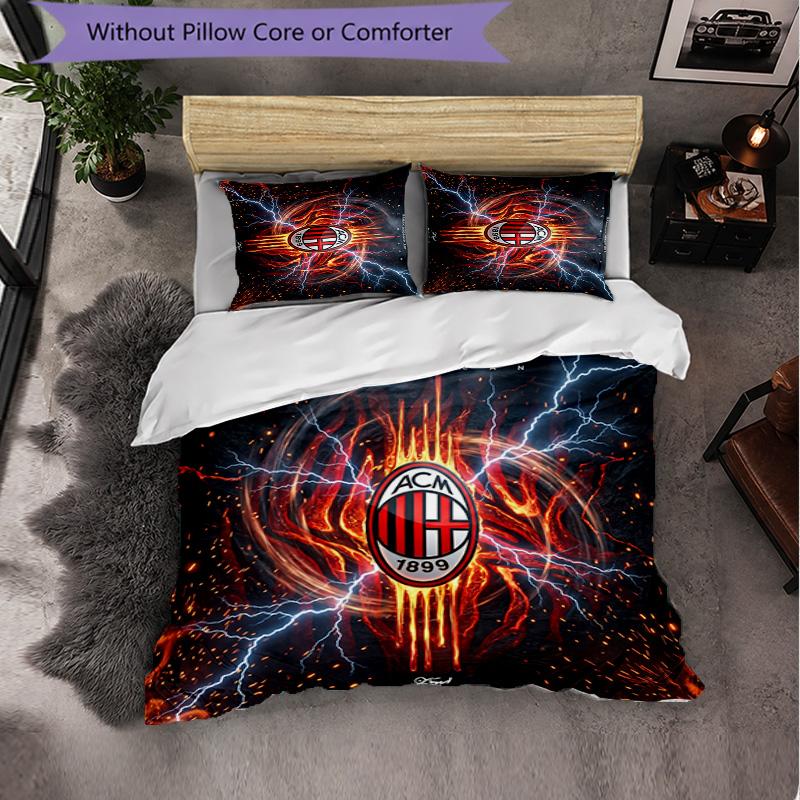 Set Lenzuola AC Milan Modello 3 Pezzi Morbida Copripiumino in Microfibra con Federe per Camera da Letto