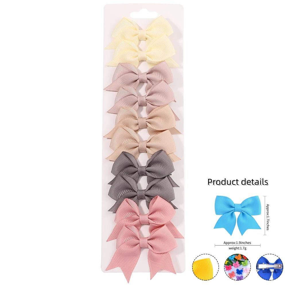 10Pcs/Set Solid Kids Bows Hair Clips for Baby Girls Handmade Ribbon Bowknot Hairpin Barrettes Daily Hair Accessories