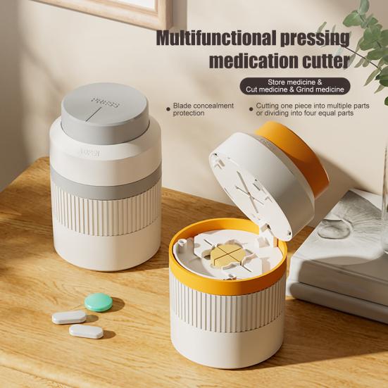 3-In-1 Pill Cutter 1/4 1/2 Pill Splitter with Storage Compartment Pill Grinder Portable Tablet Organizer for Small or Large Pills Home Travel Use