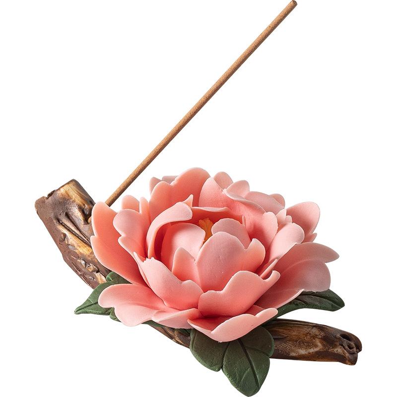 Zen Ceramic Censer Handicrafts Home Ornaments Peonies Incense Burner Flower Incense Stick Holder Home Office Table Decoration