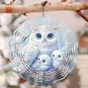 2D Mandala Wind Chime with Owl Family Pattern Metal Windmill Dynamic Sculpture for Garden Courtyard Hanging Decor Durable Outdoor