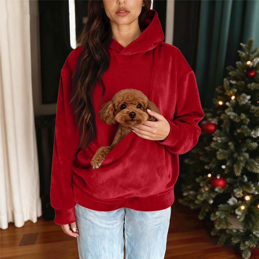 Sudadera con capucha unisex de moda casual para hombre y mujer, color sólido, manga larga, con bolsillo para mascota