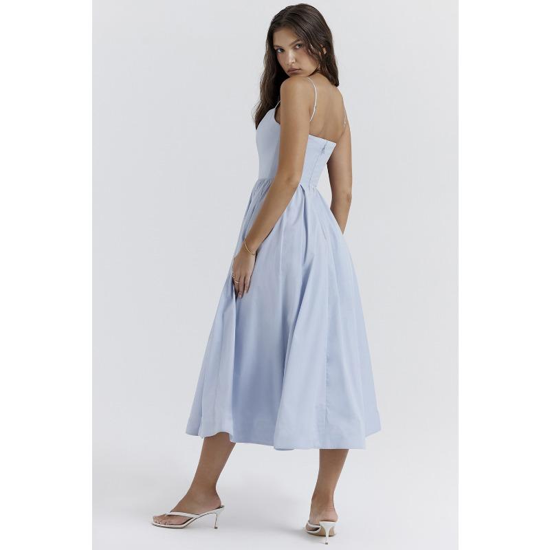 Vestido de Verão Solto com Suspensório Moda Novo Elegante Feminino Sem Mangas Decotado Linha A Vestidos de Festa Simples Cor Sólida Roupas Femininas