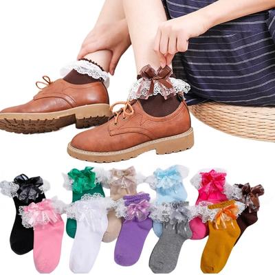 Lolita Women Harajuku Retro Lace Short Ankle Socks JK Frilly Ruffle Cotton Princess Girls Soft Wedding Dance White Black Pink