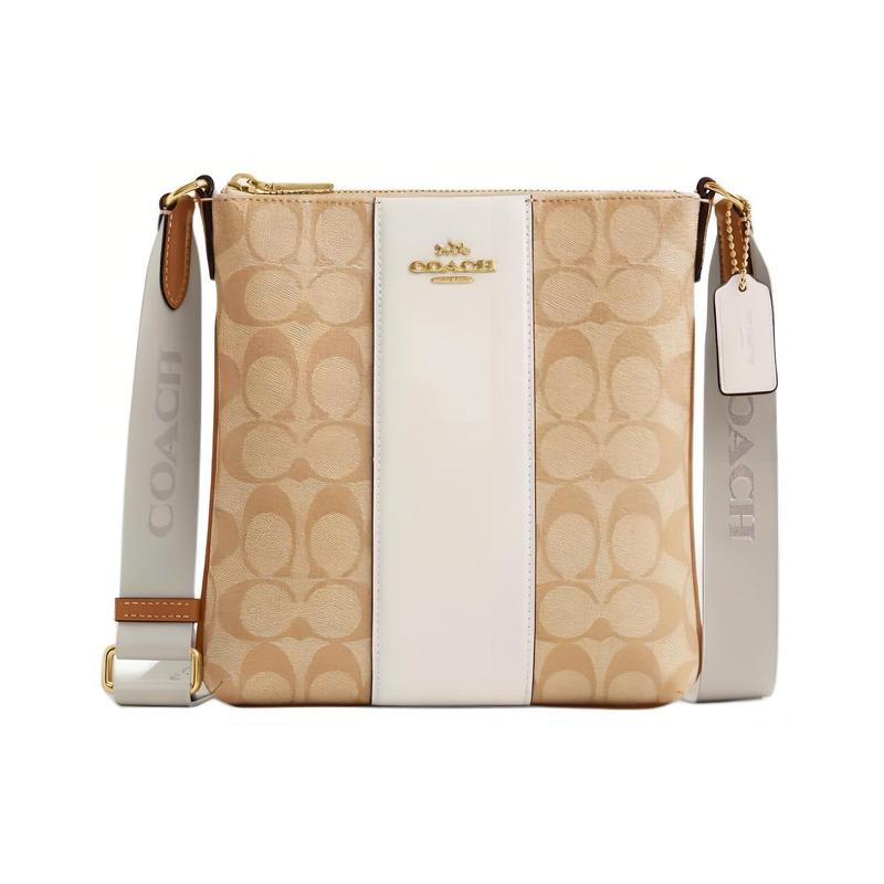 

COACH Rowan 21 top zip closure coated canvas and leather shoulder crossbody bag small women s light khaki коричневий