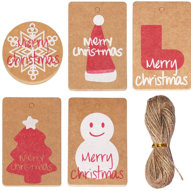 50Pcs Merry Christmas Hat/Boot/Snowflower/ Snowman Tags Cards for Wrapping Baking Decor