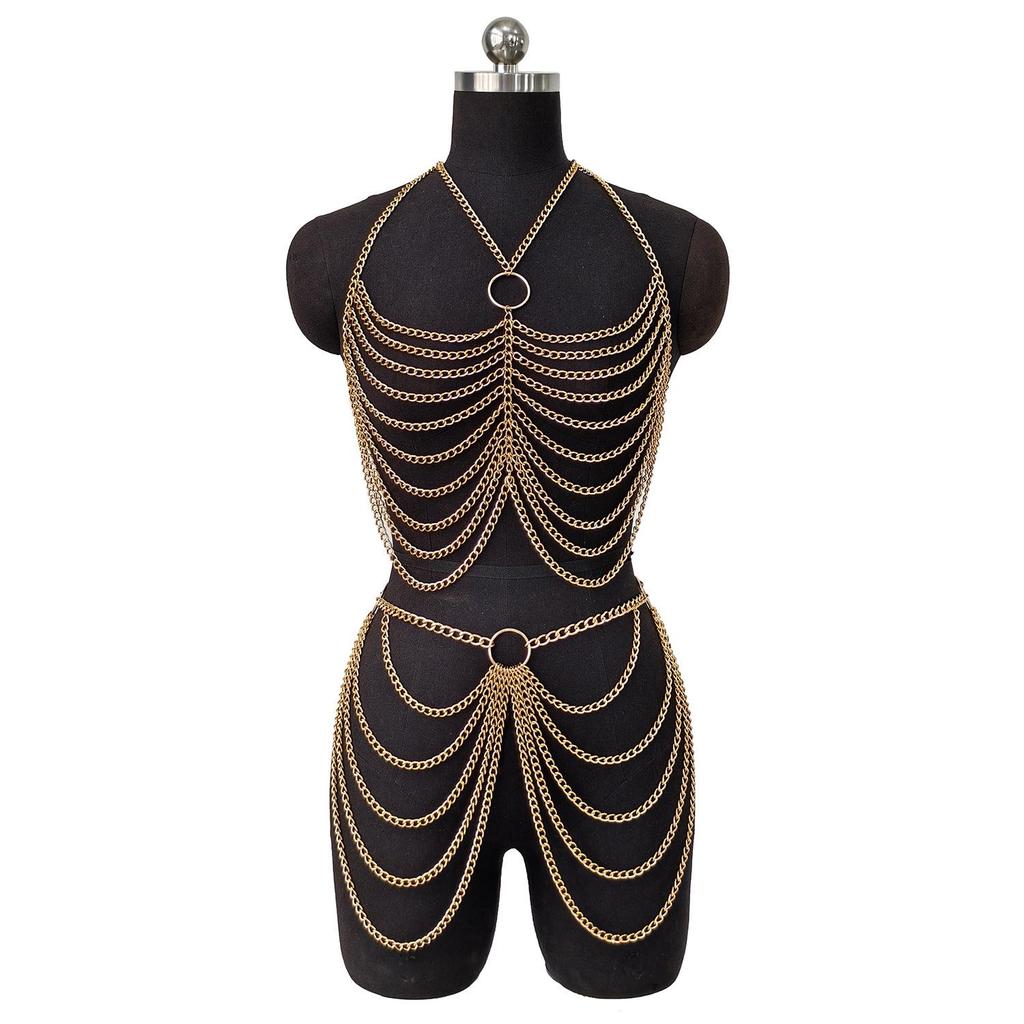 Gold & Silver Geometric Tassel Waist Chain Set - Minimalist & Retro Multi-layer Design