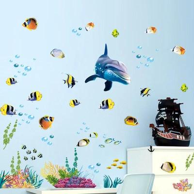 New Underwater World Dolphin Creative Children's Room Kids Bedroom Bedside Decoration Wall Sticker Stickers