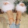 Fashion 2025 Hot Sale Women's Shoes Open Toe Women's Slippers Plus Size Daily Slippers Women Square Toe Feather Flat with Female Sandals