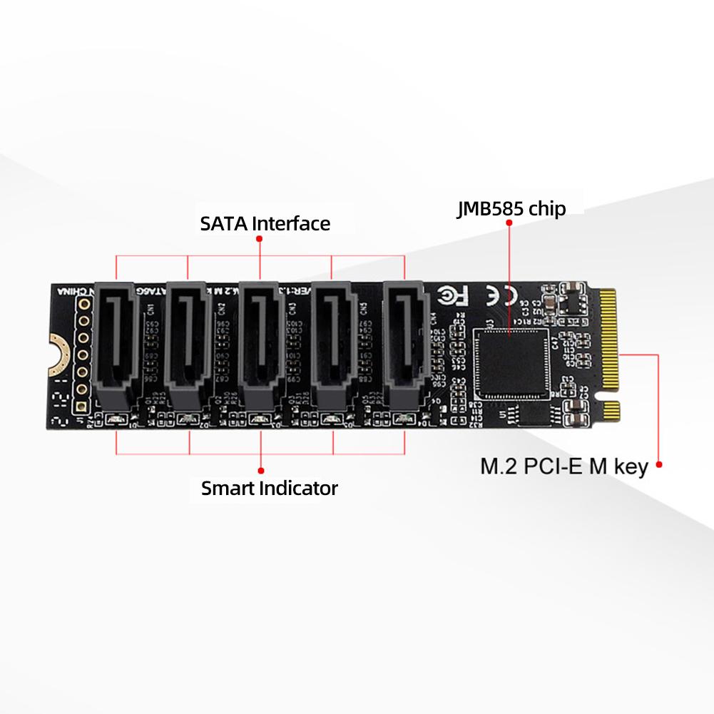 M.2 M-Key PCI Express To SATA 3.0 Expansion Card Adapter JMB585 Chipset Support for  OS/Windows /Linux Support PM Function