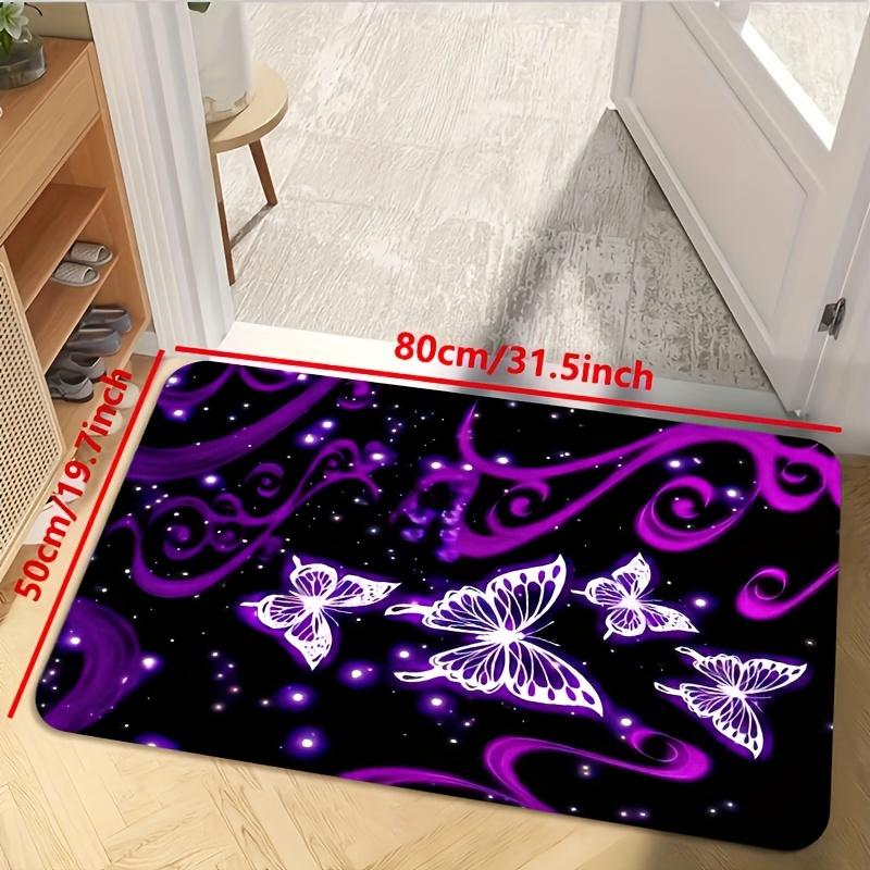 1Pcs Anti Fatigue Kitchen Rugs Purple Butterfly Print Waterproof Non-Slip Thick Cushioned Kitchen Mat Heavy Duty Comfort Standing Mat for Kitchen
