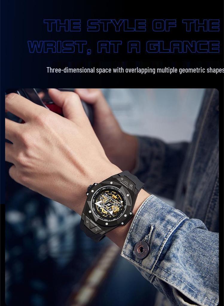 Sanda 7014 Skelett Herren Automatik Silikon Uhr - Trendiges und Cooles Design