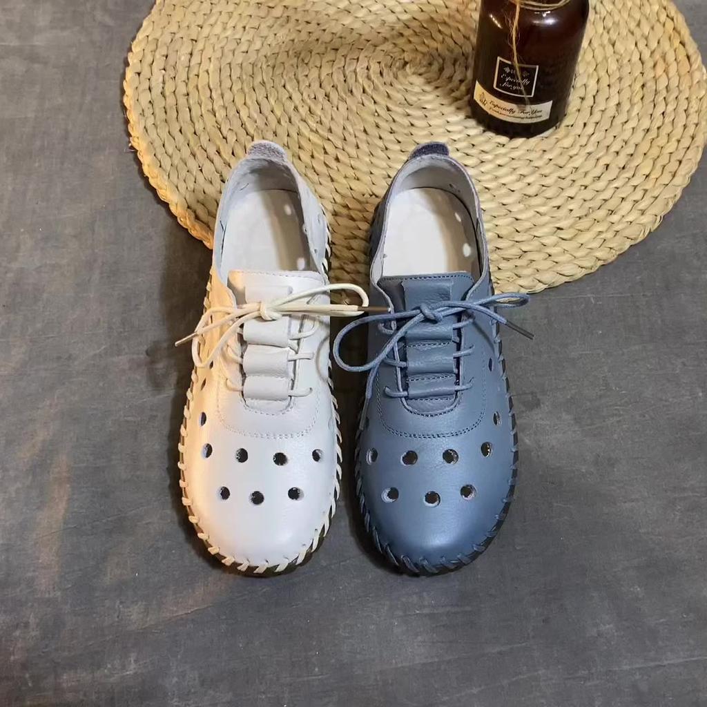 Hollow Women's Shoes Summer Hole Shoes Cowhide Bottom Sandals Breathable Casual Soft Bottom Mother Shoes