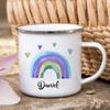 Tazza personalizzata da falò con nome personalizzato in smalto, Tazza rustica per bambini Regali festivi, Tazza arcobaleno da campeggio per donne e amici