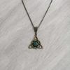 Norse Viking Celtic Trinity Knot Green Gemstone Pendant Necklace for Wome Retro Bronze Color Pagan Witchy Halloween Jewelry Gift