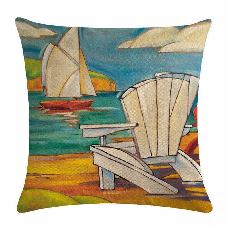Artistic Beach Oil Painting Cushion Cover With Invisible Zipper For Stylish Interiors