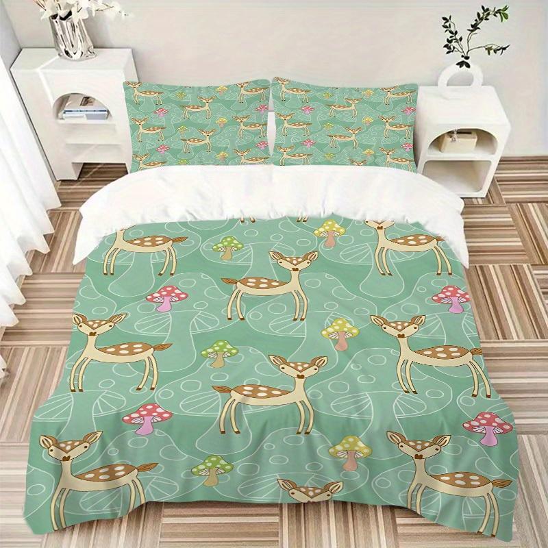 3pcs Deer Mushrooms Bedding Cover Set, Fashion Classic Popular Print Bedding Set, Soft Comfortable, All Season Use, For Bedroom, Guest Rooma0819175