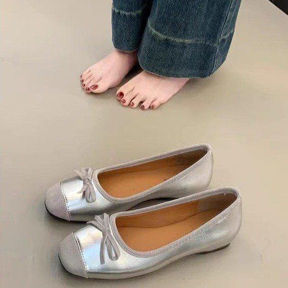

Французские нежные туфли на мягкой подошве, туфли феи, весенне-летние, ретро, вечерний бриз, бант, женская обувь, балетки 39 серебряный