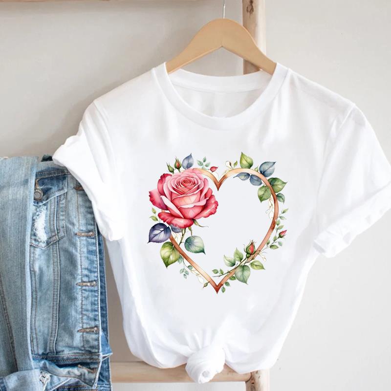 (Азиатский размер) Футболка Мода Женская милый цветок тренд милая Одежда Повседневный Топ Короткий рукав Футболка Принт Леди Женская Графические футболки