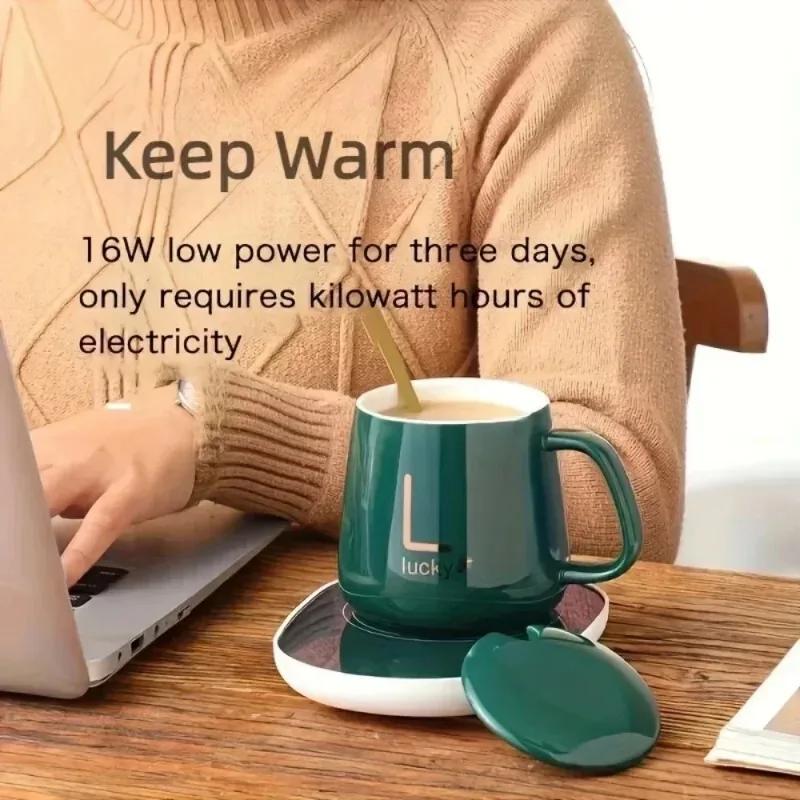 Christmas Gift Box 55 ℃ Thermostatic Cup with Lid Ceramic Cup with Spoon Coffee Cup Portable Meal for Office or Home Use