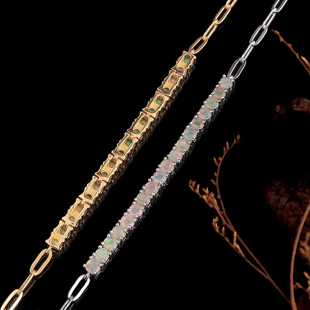 925 Sterling Silver Women's simple Bracelet Natural opal round 3.00mm October Birthstones Light Luxury Jewelry for Festival gifts